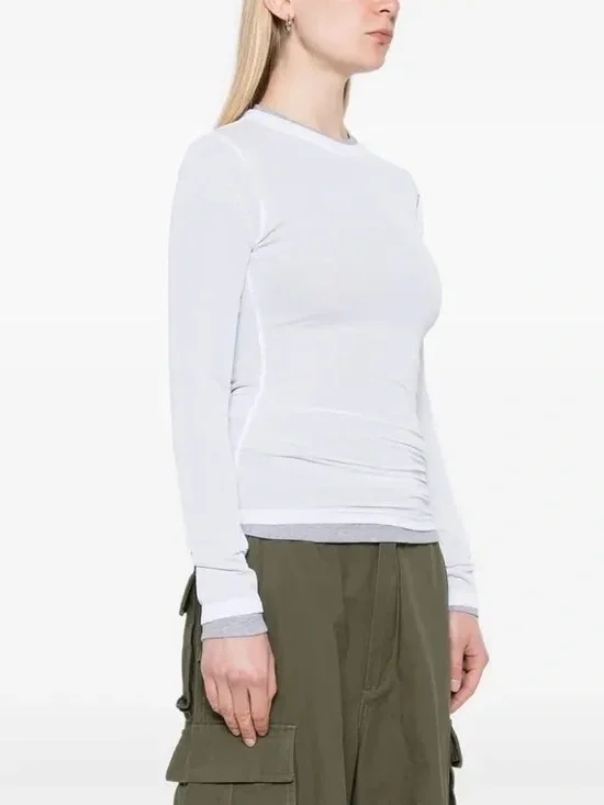 CHRISTOPHER ESBER Sheer Overlay T Shirt White Long Sleeve Womens Size 6 - Picture 3 of 15